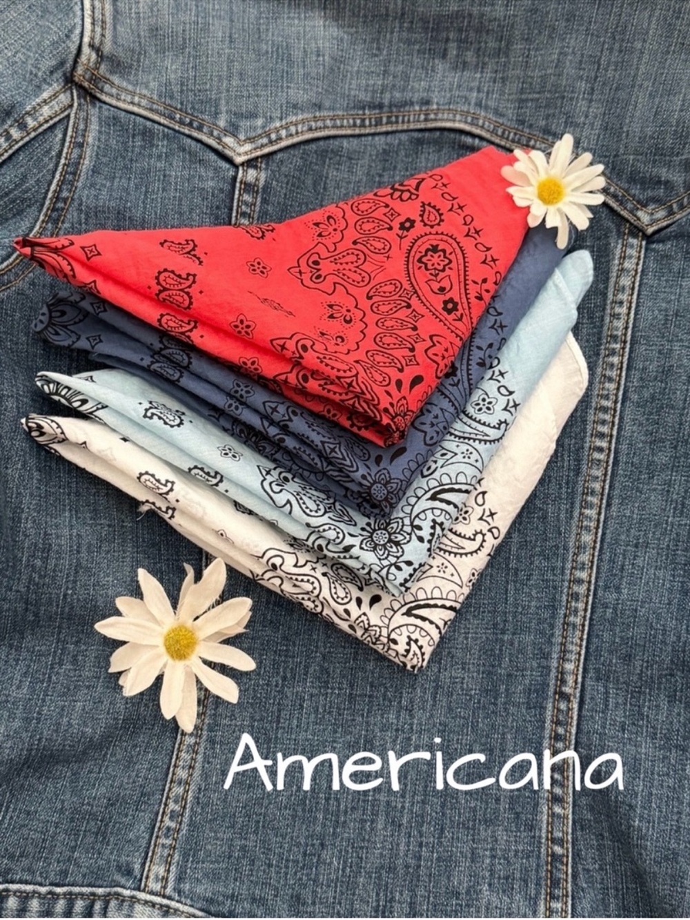 BANDANAS Bandana Set ⭐️NWT “Americana” Cotton RED White, Blue (SET OF 4)